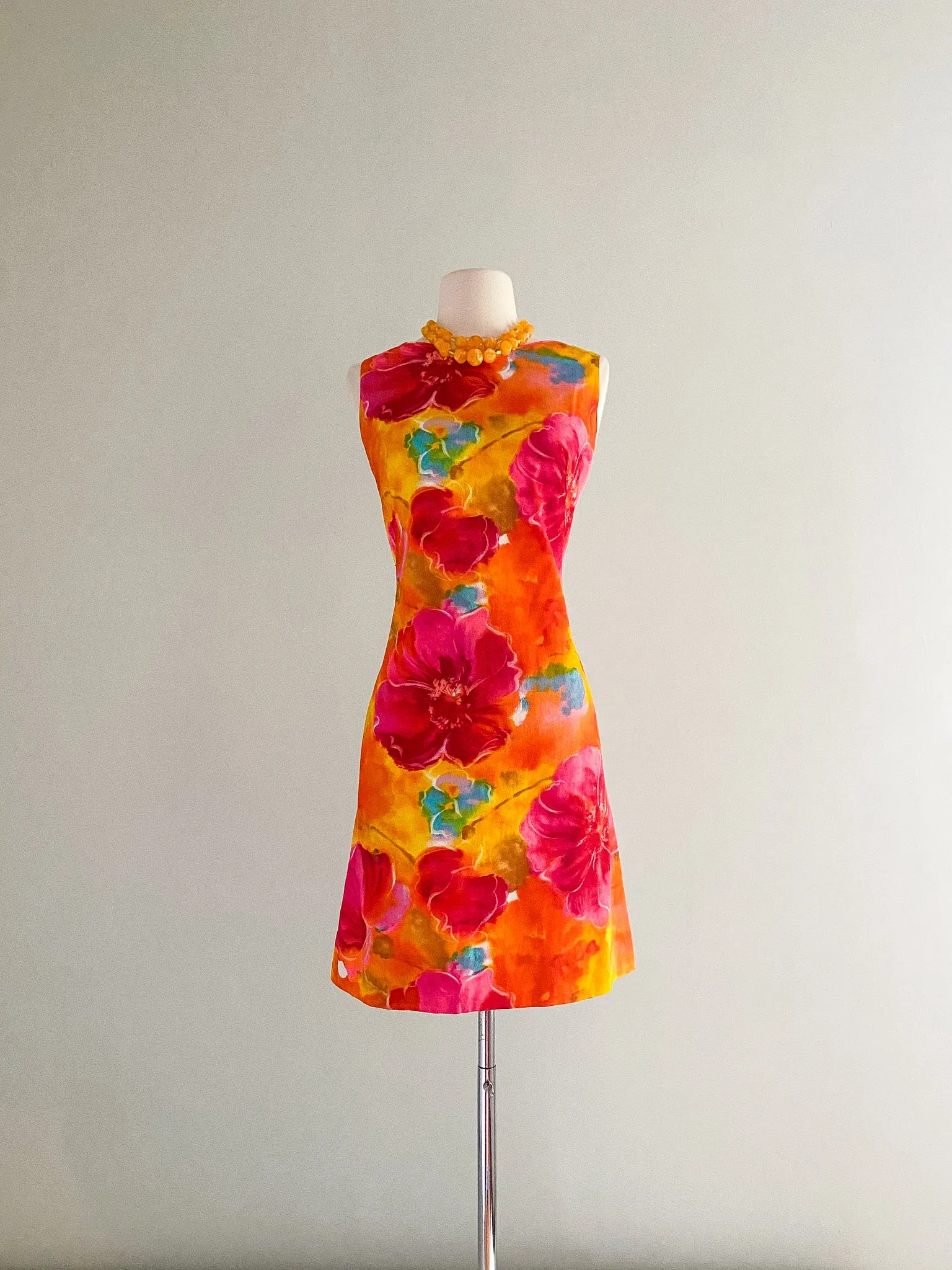 1960's Lauhala Made In Hawaii Floral Cotton Shift Dress / Sz M/L