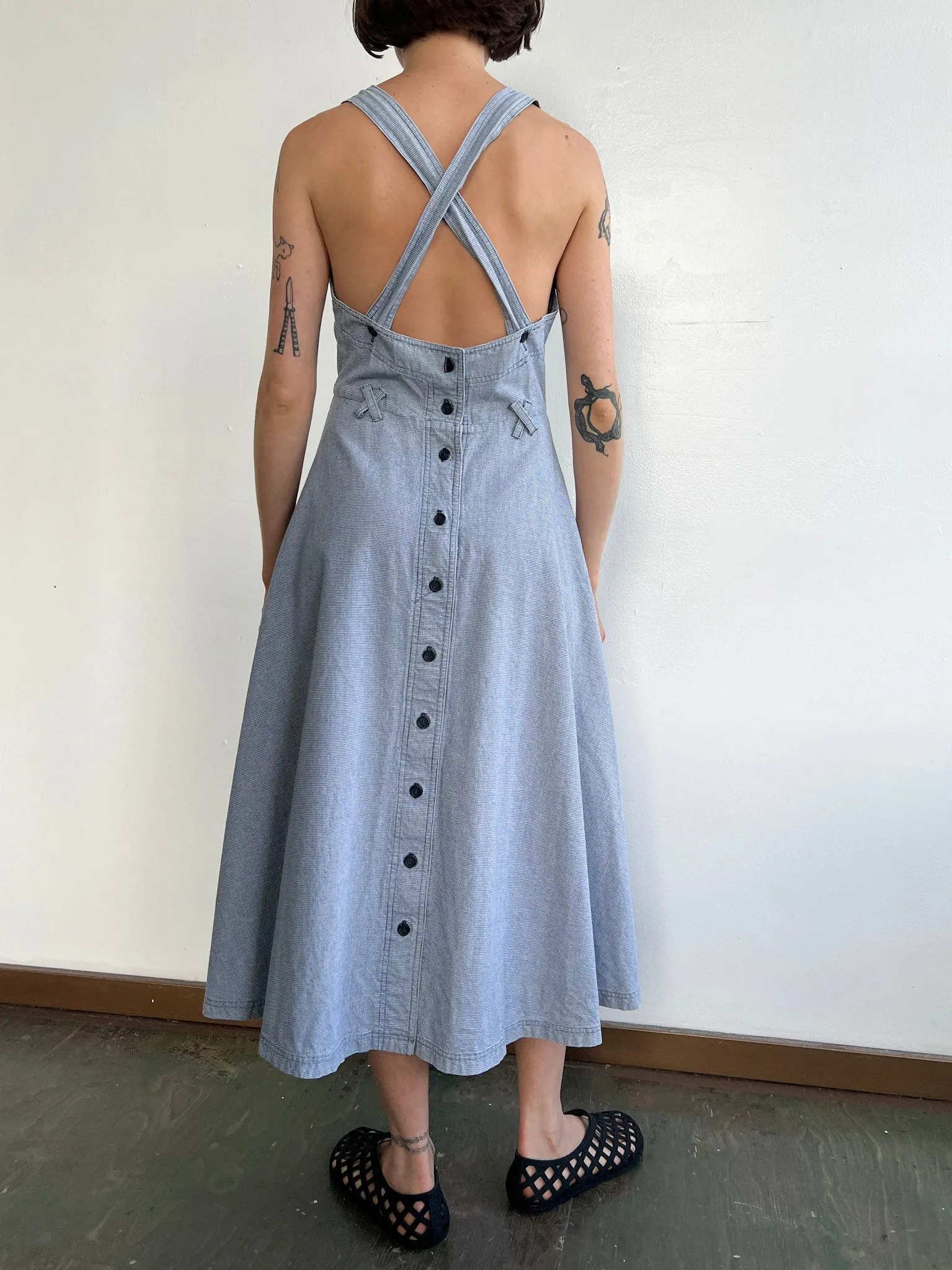 Blue Gingham Apron Style Dress (M)