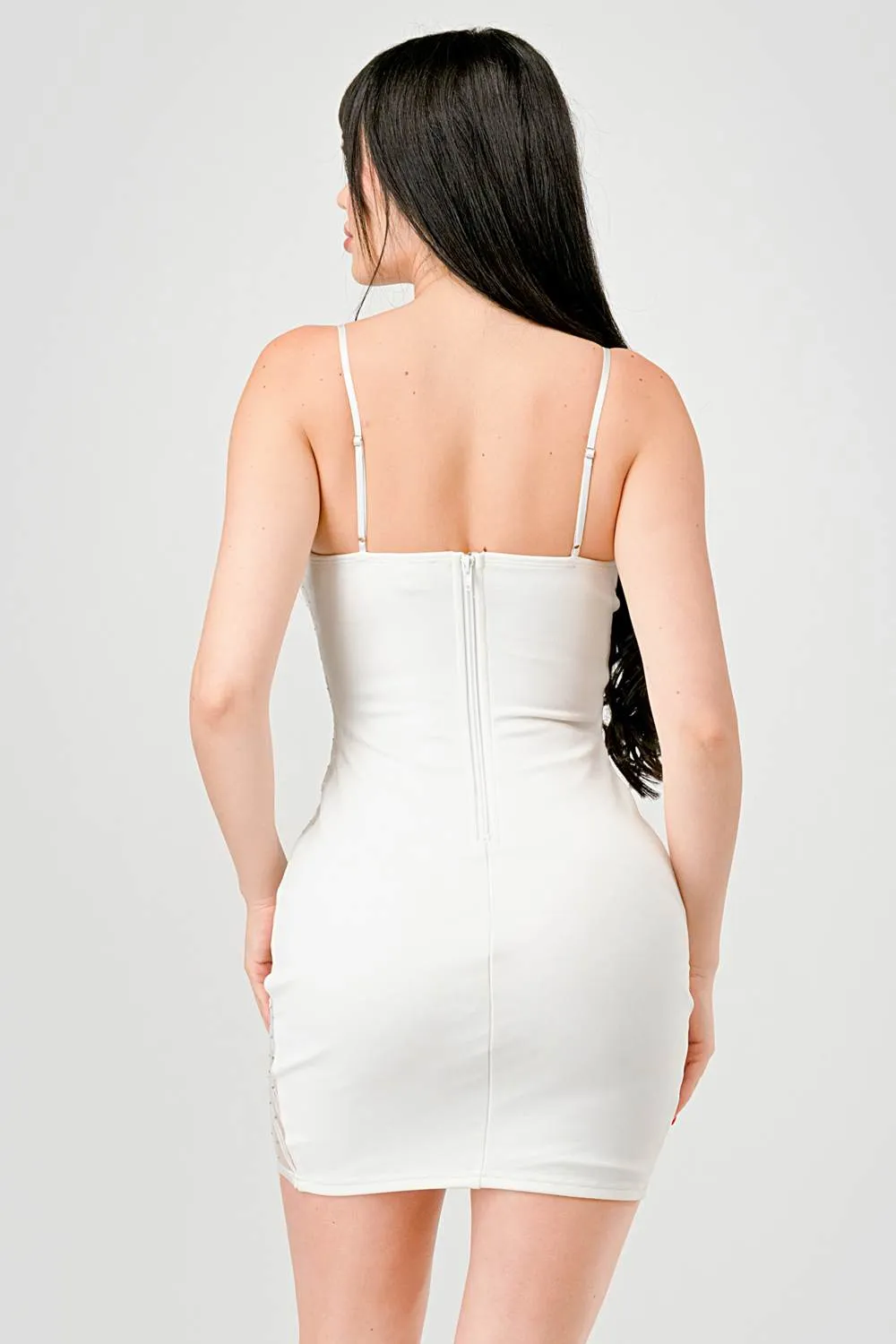 LUXE EMBELLISHED LACE SWEETHEART SEE-THRU DRESS