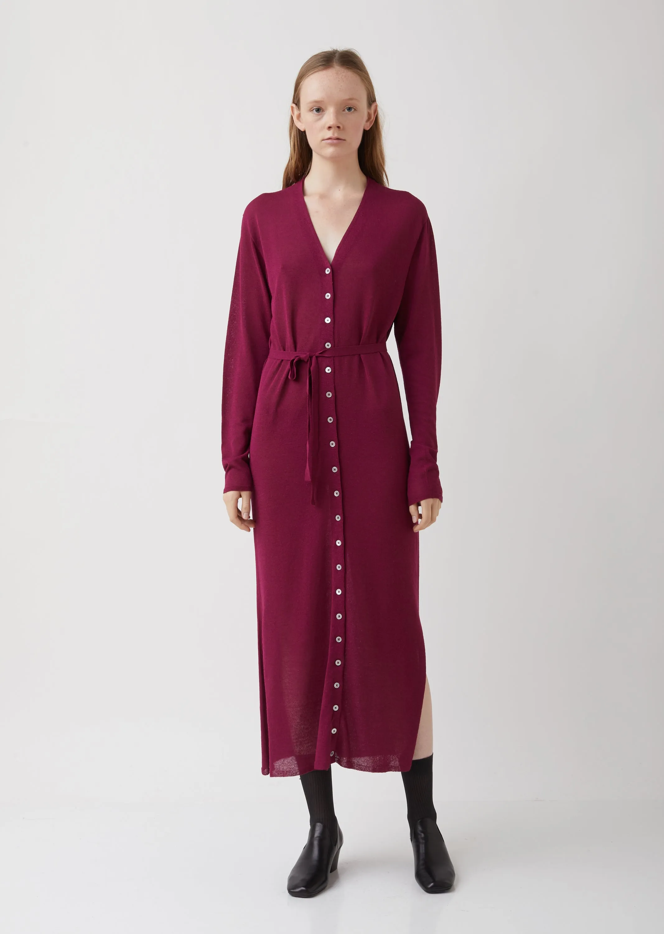 Magenta Viscose-Linen Cardigan Dress